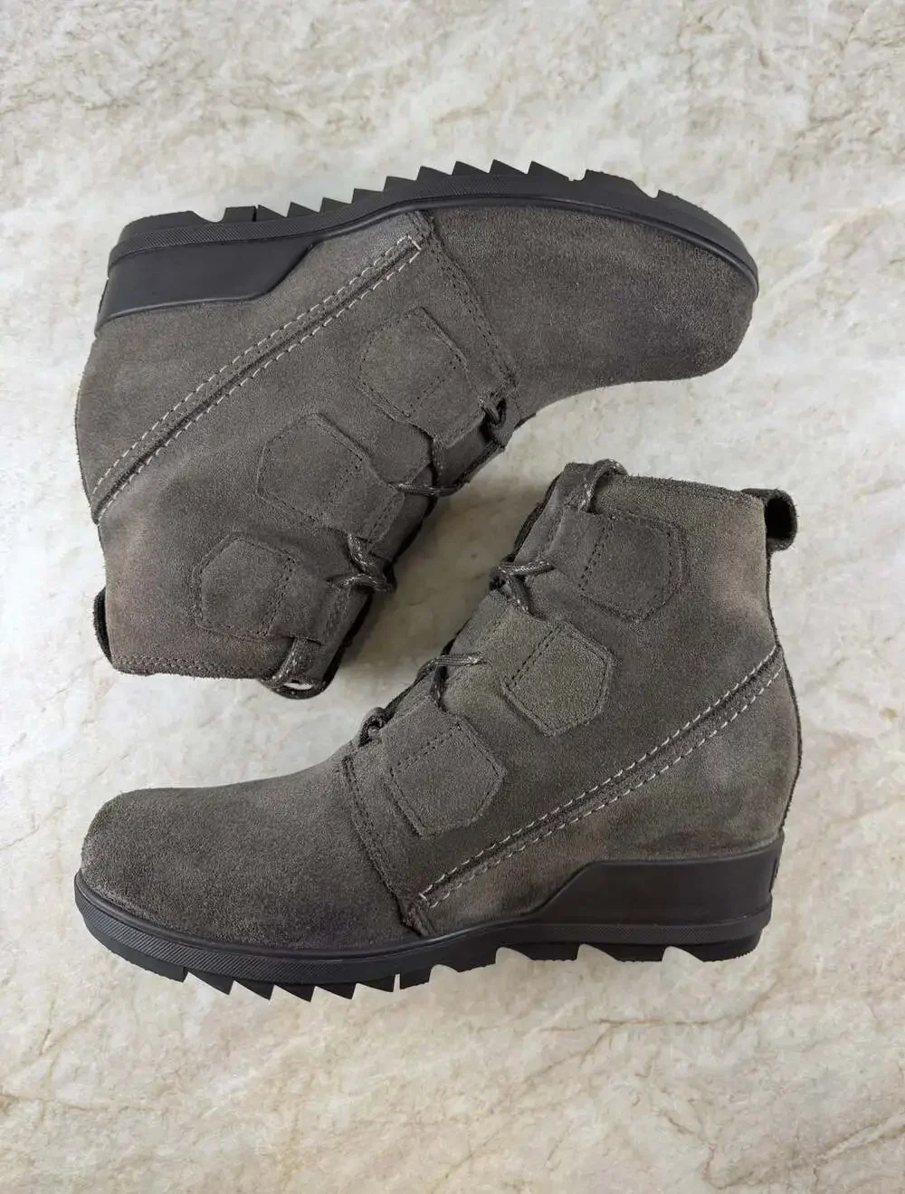 Sorel Evie Lace Waterproof Suede Wedge Ankle Booties Gray Women’s Size 8